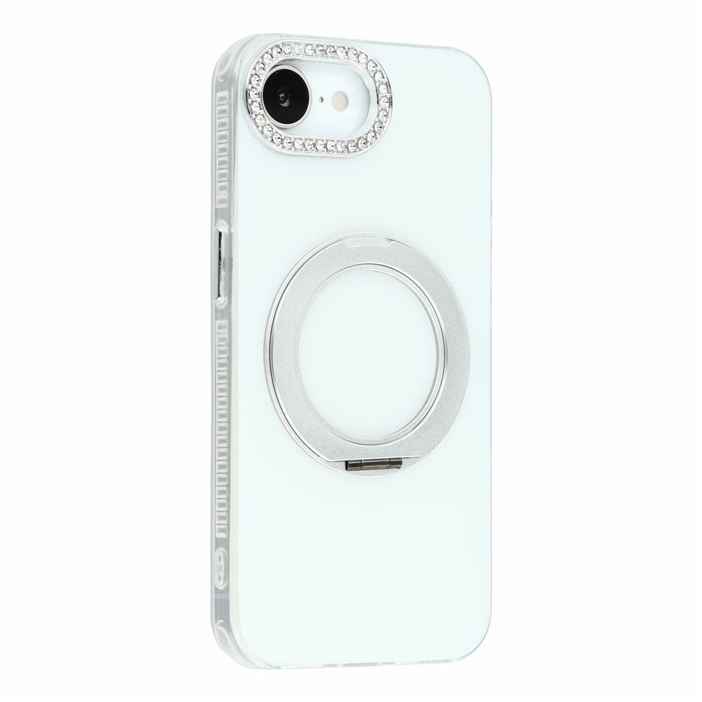 For iPhone 17th / 16th Case Rotating Kickstand PC + TPU IMD Protective Cover with Rhinestones Camera Frame