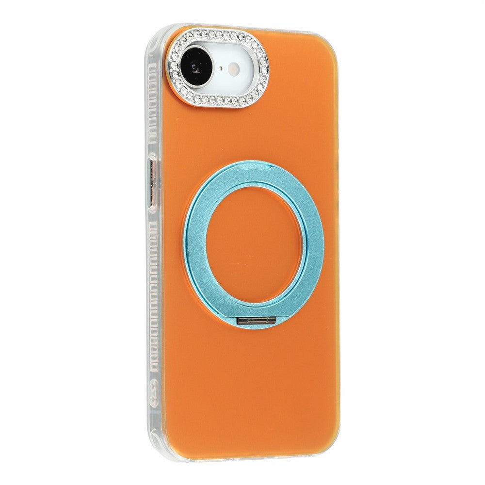 For iPhone 17th / 16th Case Rotating Kickstand PC + TPU IMD Protective Cover with Rhinestones Camera Frame