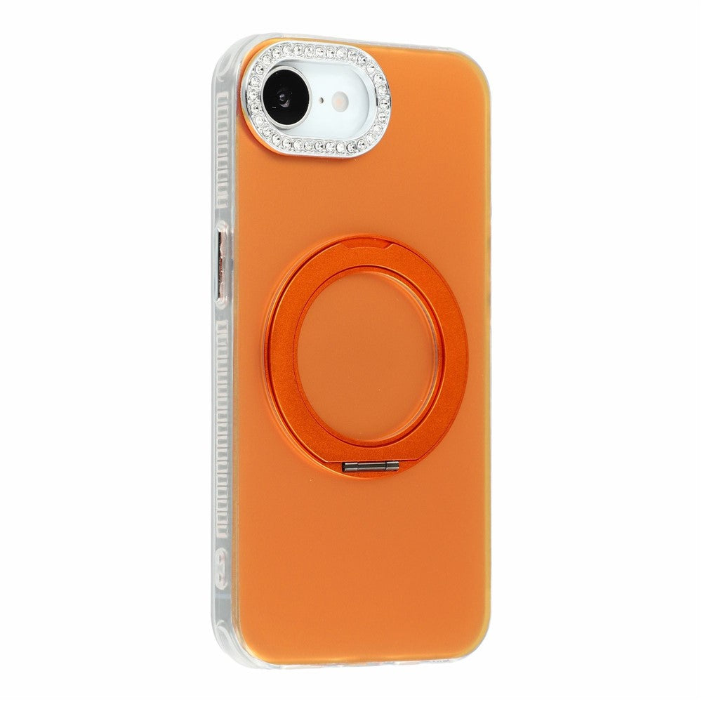 For iPhone 17th / 16th Case Rotating Kickstand PC + TPU IMD Protective Cover with Rhinestones Camera Frame