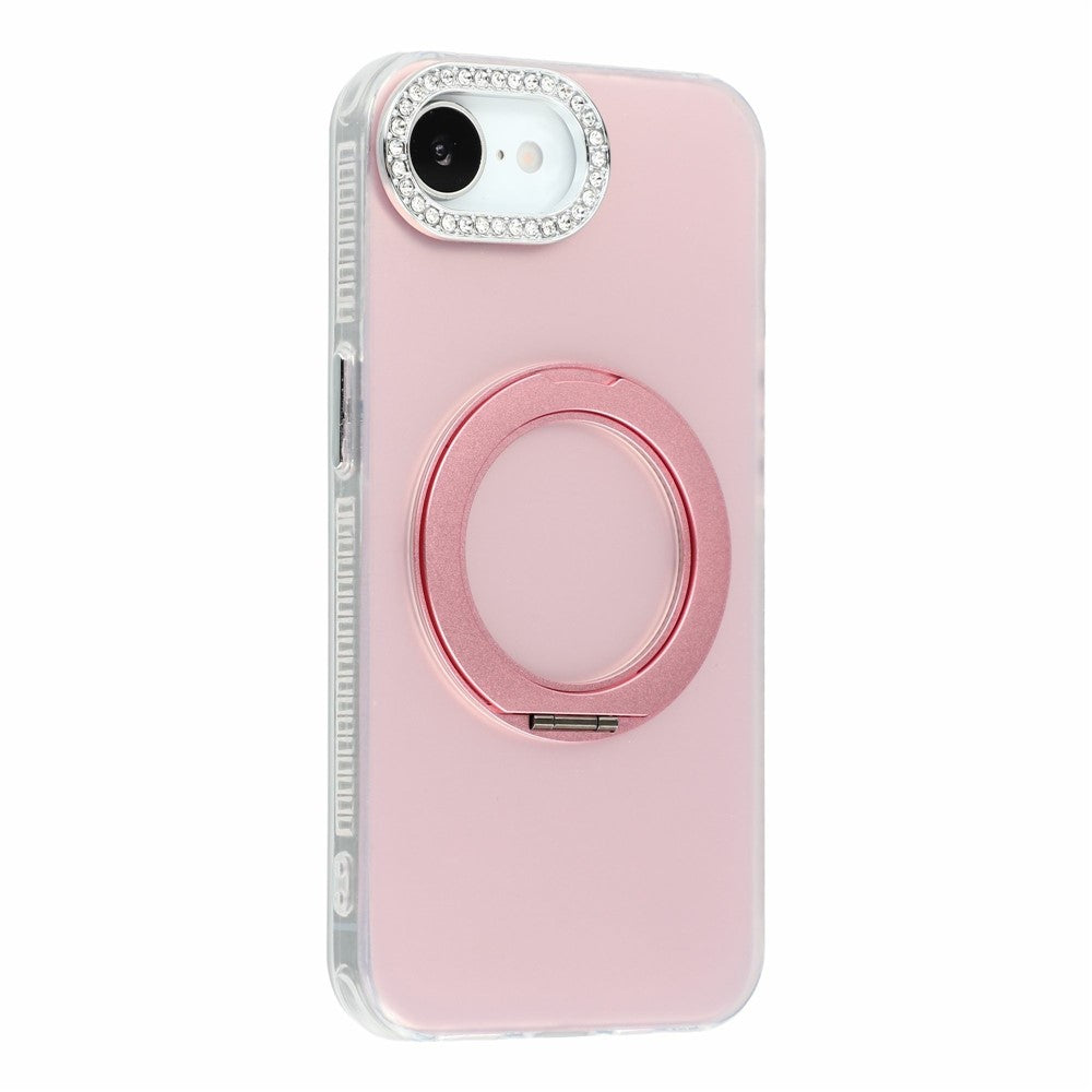 For iPhone 17th / 16th Case Rotating Kickstand PC + TPU IMD Protective Cover with Rhinestones Camera Frame