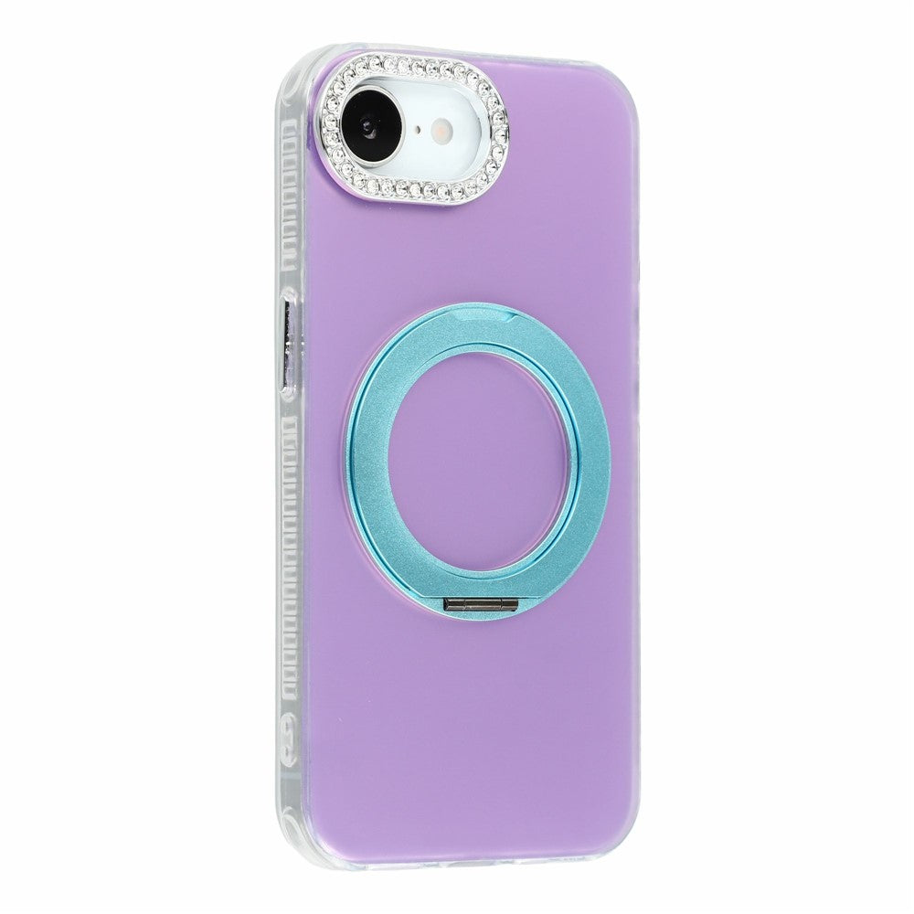 For iPhone 17th / 16th Case Rotating Kickstand PC + TPU IMD Protective Cover with Rhinestones Camera Frame
