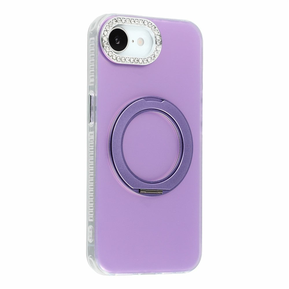 For iPhone 17th / 16th Case Rotating Kickstand PC + TPU IMD Protective Cover with Rhinestones Camera Frame