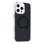 For iPhone 16 Pro Max Case Rotating Kickstand PC + TPU IMD Protective Cover with Rhinestones Camera Frame