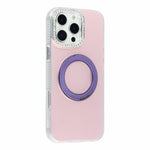 For iPhone 16 Pro Max Case Rotating Kickstand PC + TPU IMD Protective Cover with Rhinestones Camera Frame