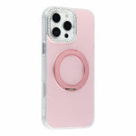 For iPhone 16 Pro Max Case Rotating Kickstand PC + TPU IMD Protective Cover with Rhinestones Camera Frame