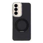 Til Samsung Galaxy S26 FE Cover Roterende Støtteben PC + TPU IMD Beskyttelsescover med Rhinsten Kamera Ramme