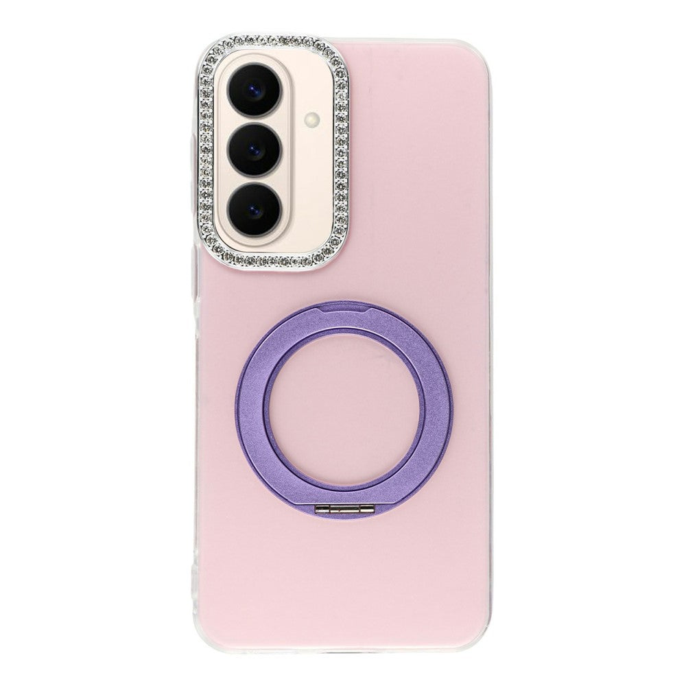 Til Samsung Galaxy S26 FE Cover Roterende Støtteben PC + TPU IMD Beskyttelsescover med Rhinsten Kamera Ramme