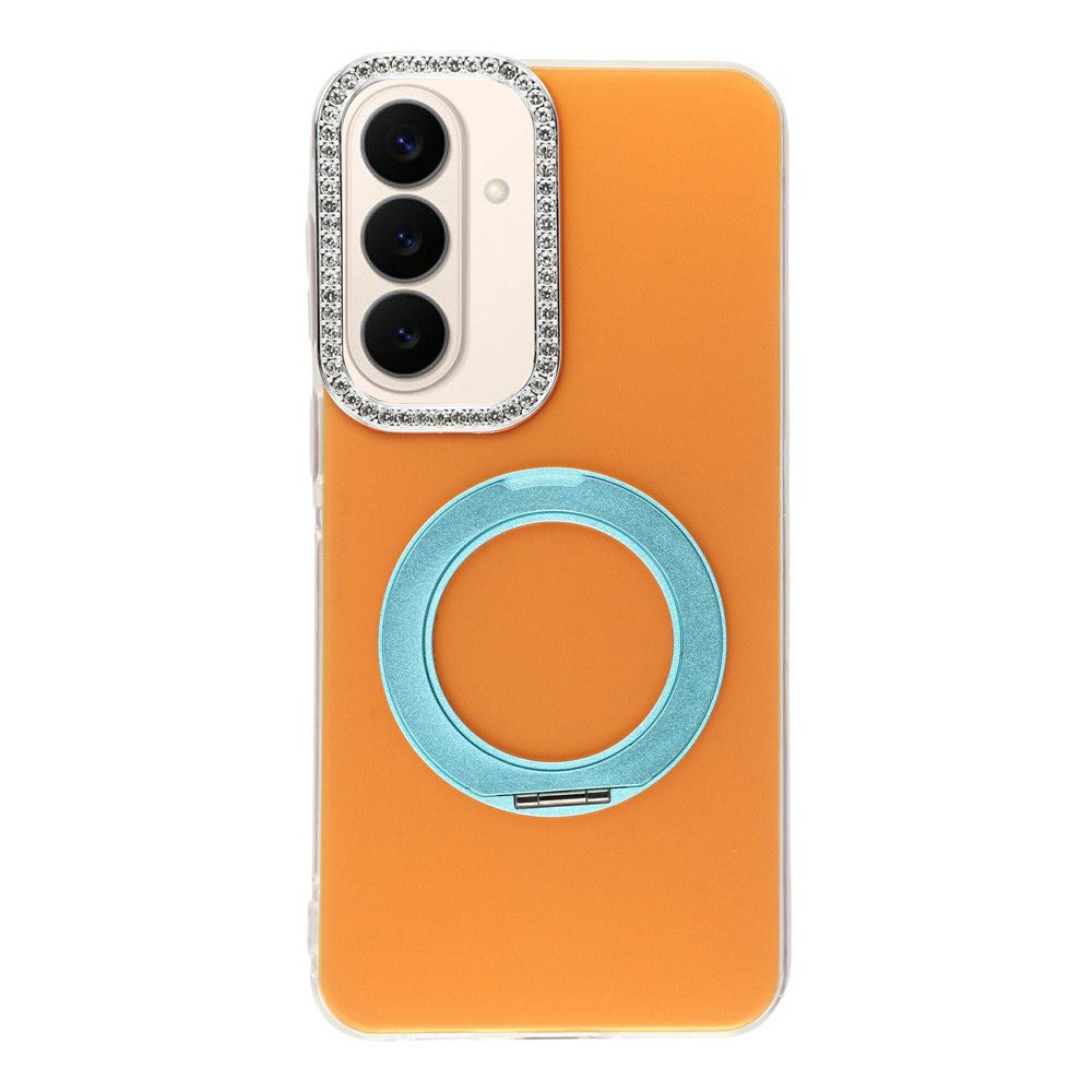 Til Samsung Galaxy S26 FE Cover Roterende Støtteben PC + TPU IMD Beskyttelsescover med Rhinsten Kamera Ramme