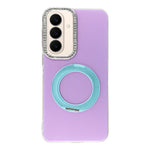 Til Samsung Galaxy S26 FE Cover Roterende Støtteben PC + TPU IMD Beskyttelsescover med Rhinsten Kamera Ramme