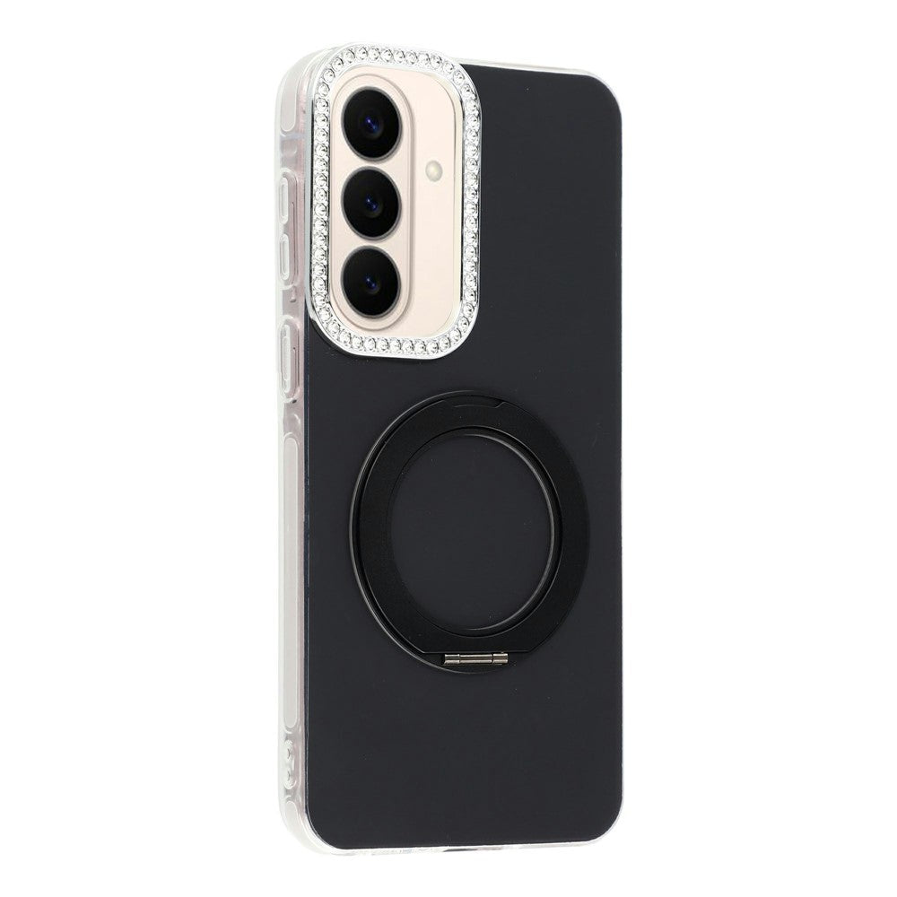 Til Samsung Galaxy A37 5G etui med roterende støttefod PC + TPU IMD beskyttende cover med rhinsten kamera ramme
