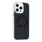 For iPhone 15 Pro Max Case Rotating Kickstand PC + TPU IMD Protective Cover with Rhinestones Camera Frame