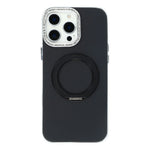 For iPhone 15 Pro Max Case Rotating Kickstand PC + TPU IMD Protective Cover with Rhinestones Camera Frame