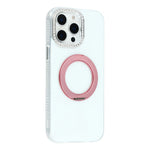 For iPhone 15 Pro Max Case Rotating Kickstand PC + TPU IMD Protective Cover with Rhinestones Camera Frame