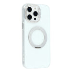 For iPhone 15 Pro Max Case Rotating Kickstand PC + TPU IMD Protective Cover with Rhinestones Camera Frame