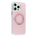 For iPhone 15 Pro Max Case Rotating Kickstand PC + TPU IMD Protective Cover with Rhinestones Camera Frame