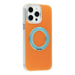 For iPhone 15 Pro Max Case Rotating Kickstand PC + TPU IMD Protective Cover with Rhinestones Camera Frame