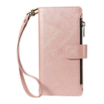 For iPhone 16 Pro Max Leather Case 9 Card Slots Zipper Pocket Phone Cover with Wrist Strap