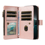 For iPhone 16 Pro Max Leather Case 9 Card Slots Zipper Pocket Phone Cover with Wrist Strap