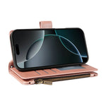 For iPhone 16 Pro Max Leather Case 9 Card Slots Zipper Pocket Phone Cover with Wrist Strap