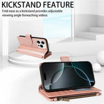 For iPhone 16 Pro Max Leather Case 9 Card Slots Zipper Pocket Phone Cover with Wrist Strap