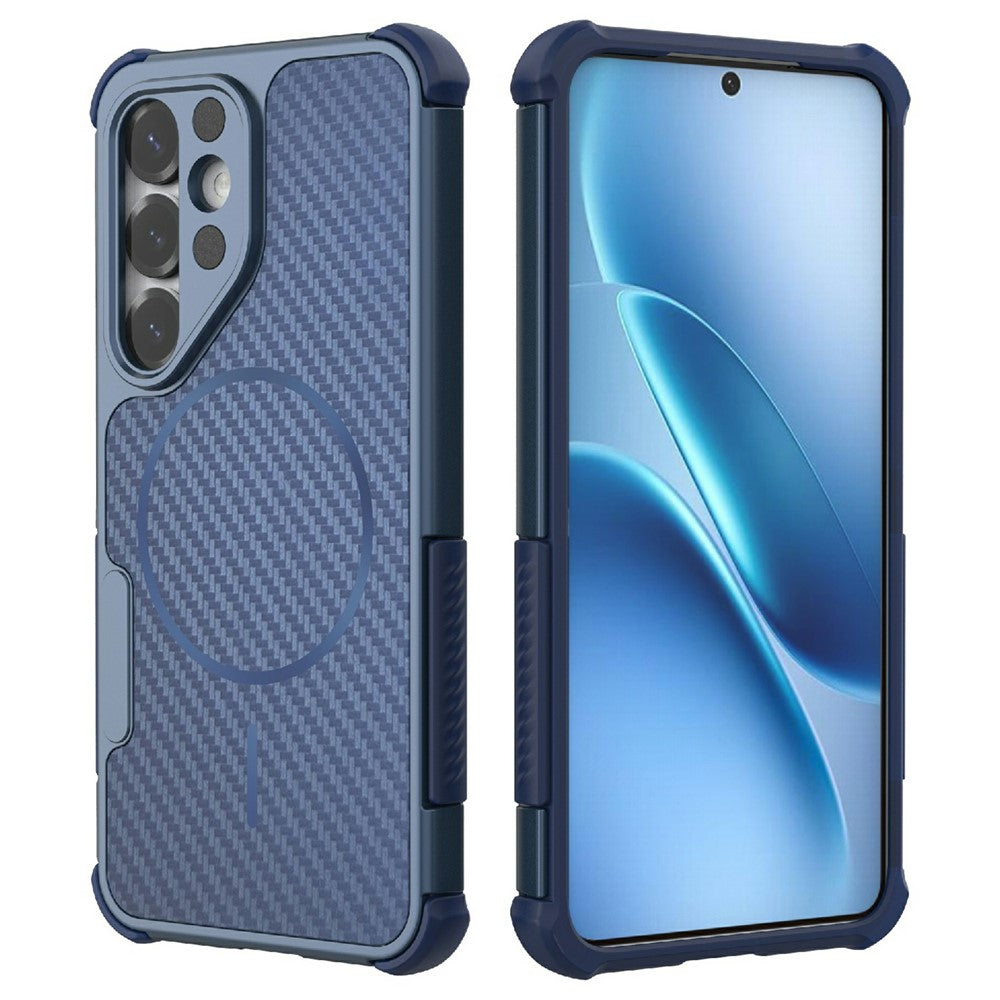 Til Samsung Galaxy S25 Magnetisk Cover Kulfibertekstur PC + TPU Hjørnebeskyttelse Telefoncover
