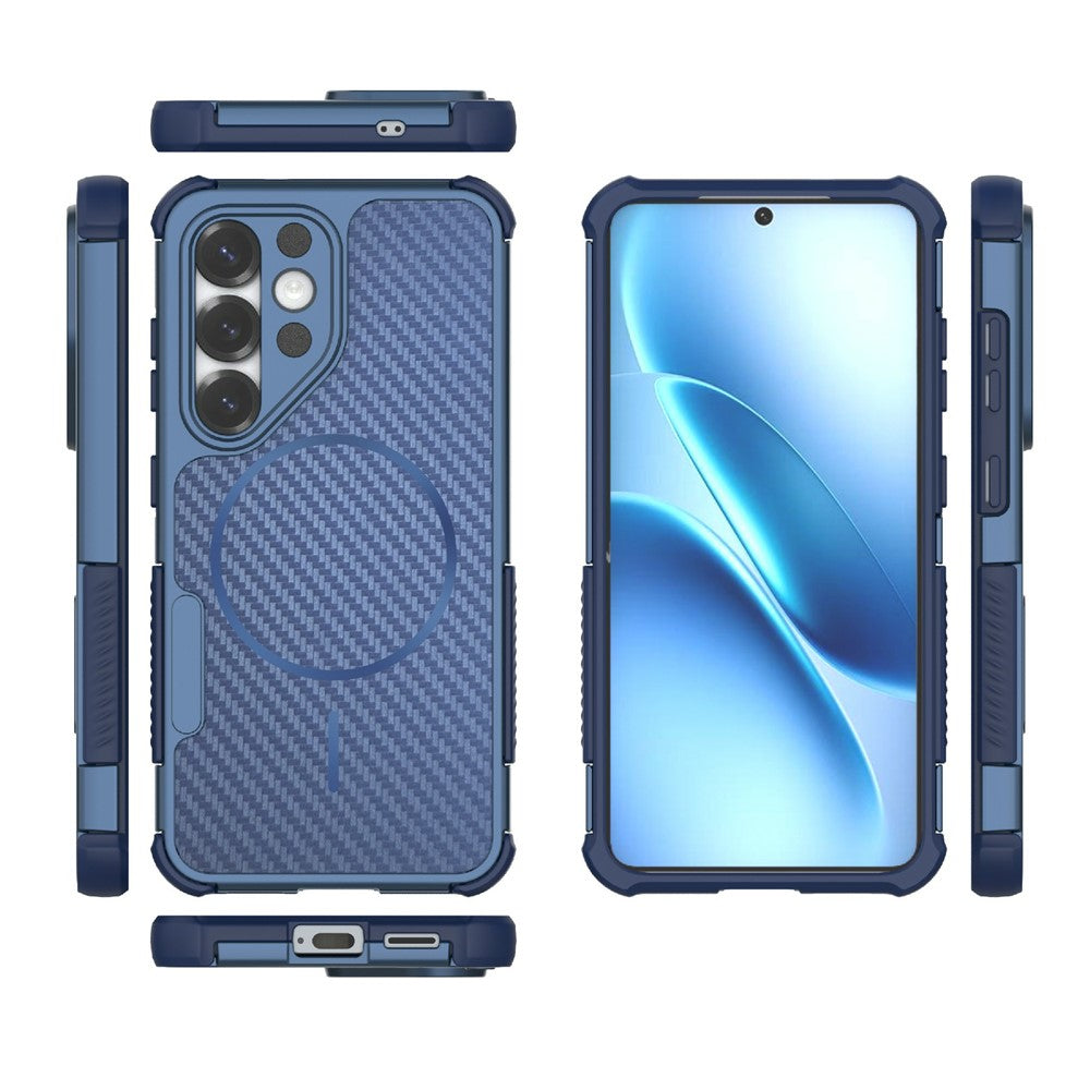 Til Samsung Galaxy S25 Magnetisk Cover Kulfibertekstur PC + TPU Hjørnebeskyttelse Telefoncover
