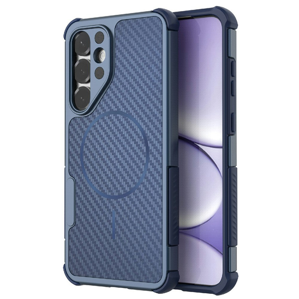 For Samsung Galaxy S25+ Magnetic Case Carbon Fiber Texture PC + TPU Corner Protection Phone Cover