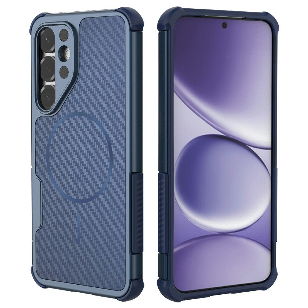 For Samsung Galaxy S25+ Magnetic Case Carbon Fiber Texture PC + TPU Corner Protection Phone Cover