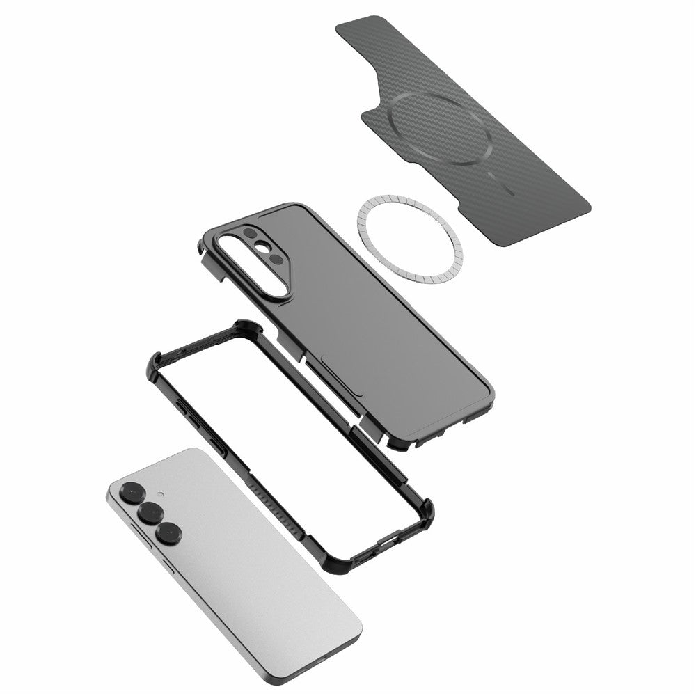 For Samsung Galaxy S25+ Magnetic Case Carbon Fiber Texture PC + TPU Corner Protection Phone Cover