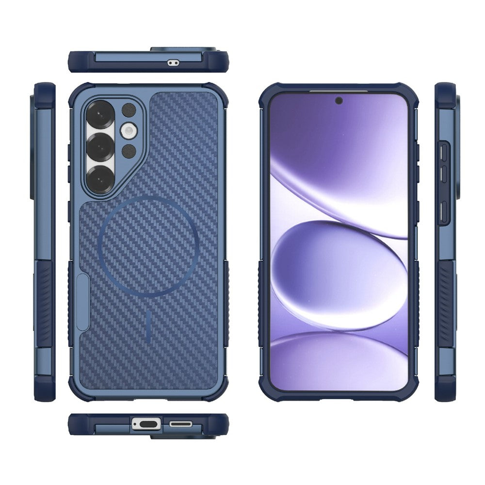 For Samsung Galaxy S25+ Magnetic Case Carbon Fiber Texture PC + TPU Corner Protection Phone Cover