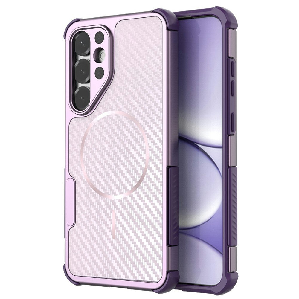 For Samsung Galaxy S25+ Magnetic Case Carbon Fiber Texture PC + TPU Corner Protection Phone Cover
