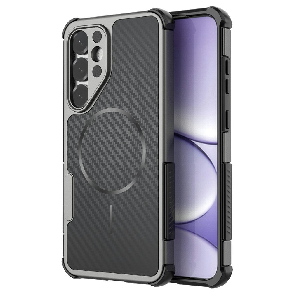 For Samsung Galaxy S25+ Magnetic Case Carbon Fiber Texture PC + TPU Corner Protection Phone Cover