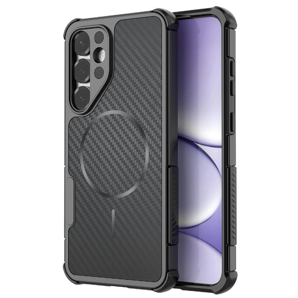 For Samsung Galaxy S25+ Magnetic Case Carbon Fiber Texture PC + TPU Corner Protection Phone Cover