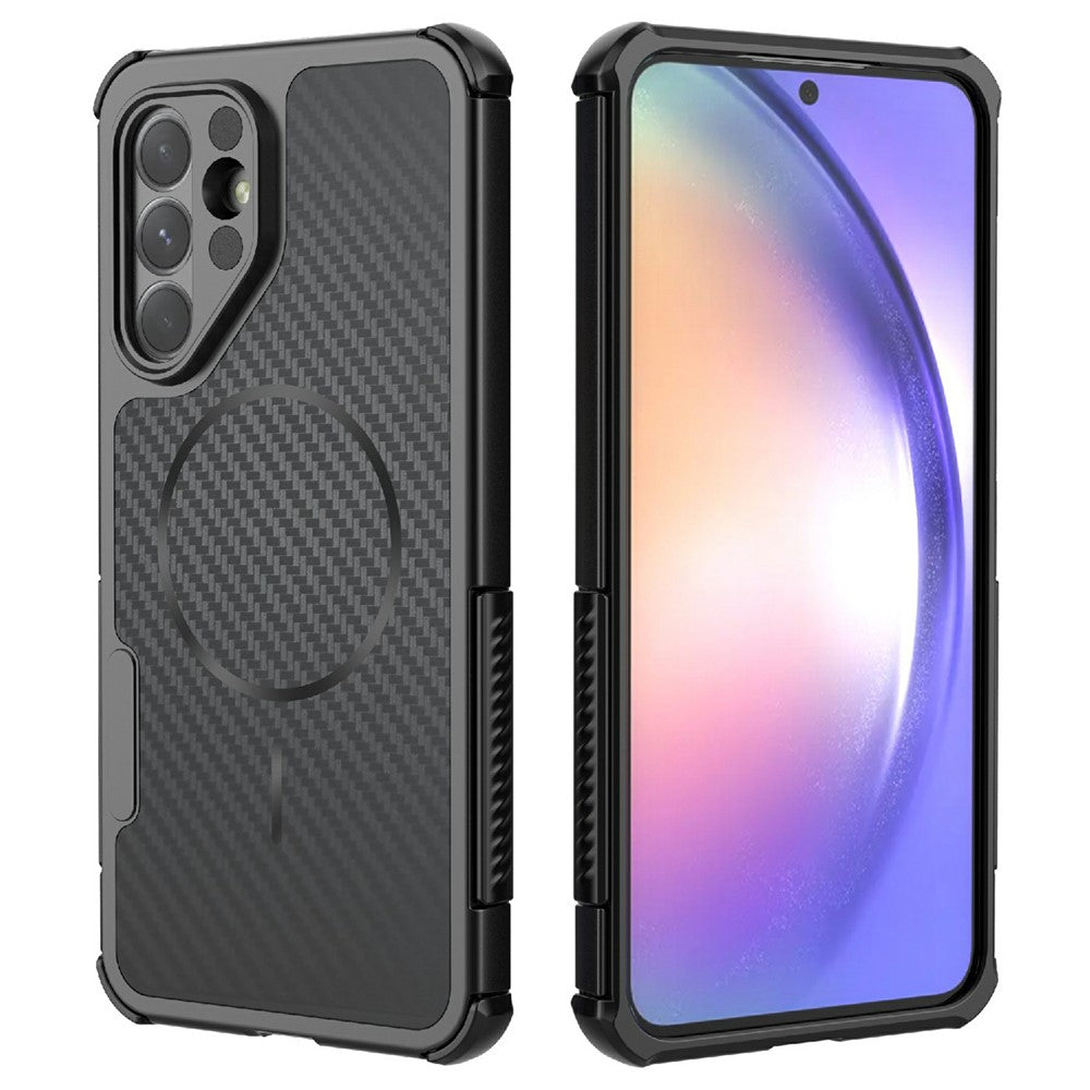 For Samsung Galaxy A56 5G / A36 5G / A37 5G Magnetic Case Carbon Fiber Texture PC + TPU Corner Protection Phone Cover