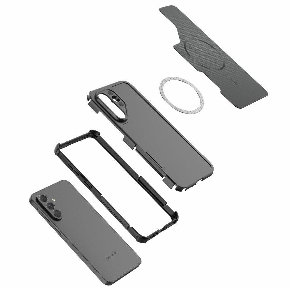 Samsung Galaxy A56 5G / A36 5G / A37 5G magnetisk cover med kulfiberstruktur, PC + TPU-mobilcover med hjørnebeskyttelse