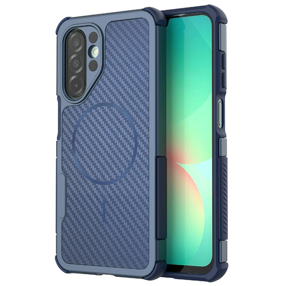 For Samsung Galaxy A27 5G Magnetic Case Carbon Fiber Texture PC + TPU Corner Protection Phone Cover