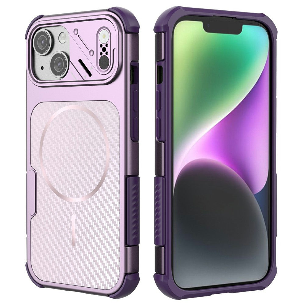 For iPhone 15 Magnetic Case Carbon Fiber Texture PC + TPU Corner Protection Phone Cover