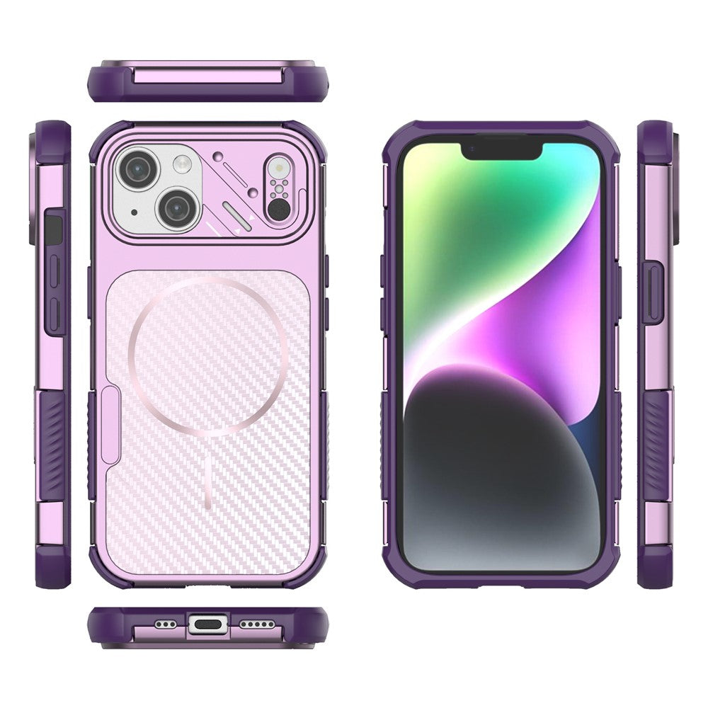 Magnetisk cover til iPhone 14 / 13 med kulfibertekstur PC + TPU-hjørnebeskyttelse