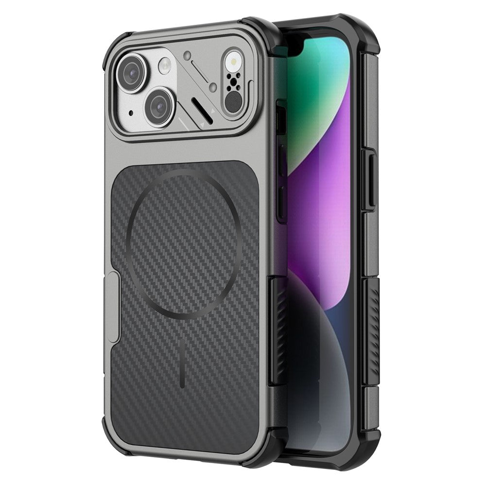 Magnetisk cover til iPhone 14 / 13 med kulfibertekstur PC + TPU-hjørnebeskyttelse