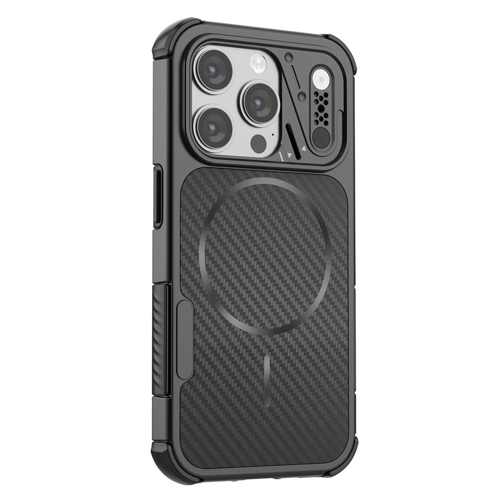 For iPhone 14 Pro Max Magnetic Case Carbon Fiber Texture PC + TPU Corner Protection Phone Cover