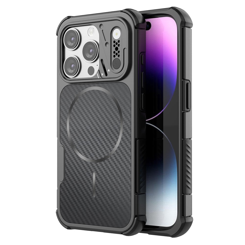 For iPhone 13 Pro Magnetic Case Carbon Fiber Texture PC + TPU Corner Protection Phone Cover