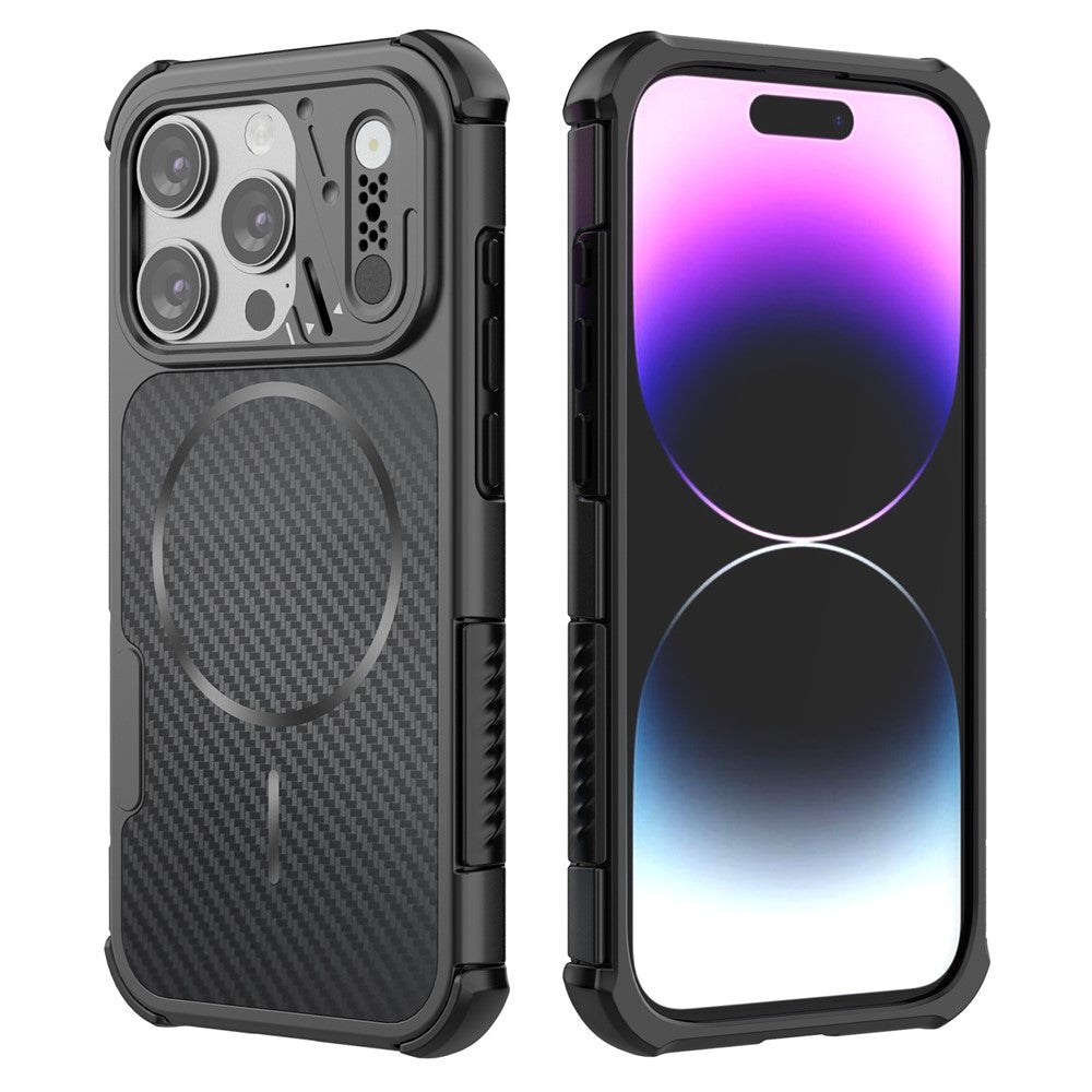 For iPhone 13 Pro Magnetic Case Carbon Fiber Texture PC + TPU Corner Protection Phone Cover