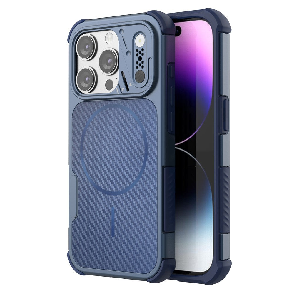 For iPhone 13 Pro Magnetic Case Carbon Fiber Texture PC + TPU Corner Protection Phone Cover