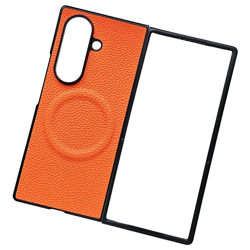 For Samsung Galaxy Z Fold7 5G Magnetic Case Litchi Texture PU Leather Coated PC Dual-Layer Protective Cover