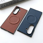 For Samsung Galaxy Z Fold7 5G Magnetic Case Litchi Texture PU Leather Coated PC Dual-Layer Protective Cover