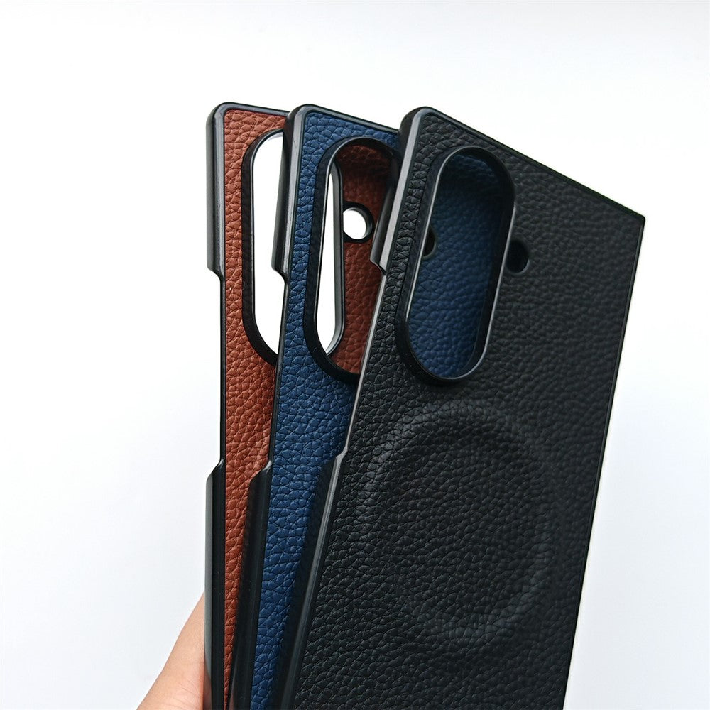 For Samsung Galaxy Z Fold7 5G Magnetic Case Litchi Texture PU Leather Coated PC Dual-Layer Protective Cover