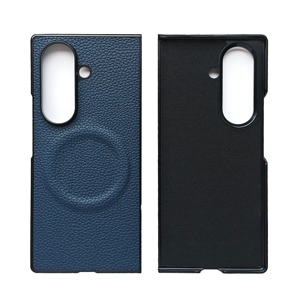 For Samsung Galaxy Z Fold7 5G Magnetic Case Litchi Texture PU Leather Coated PC Dual-Layer Protective Cover