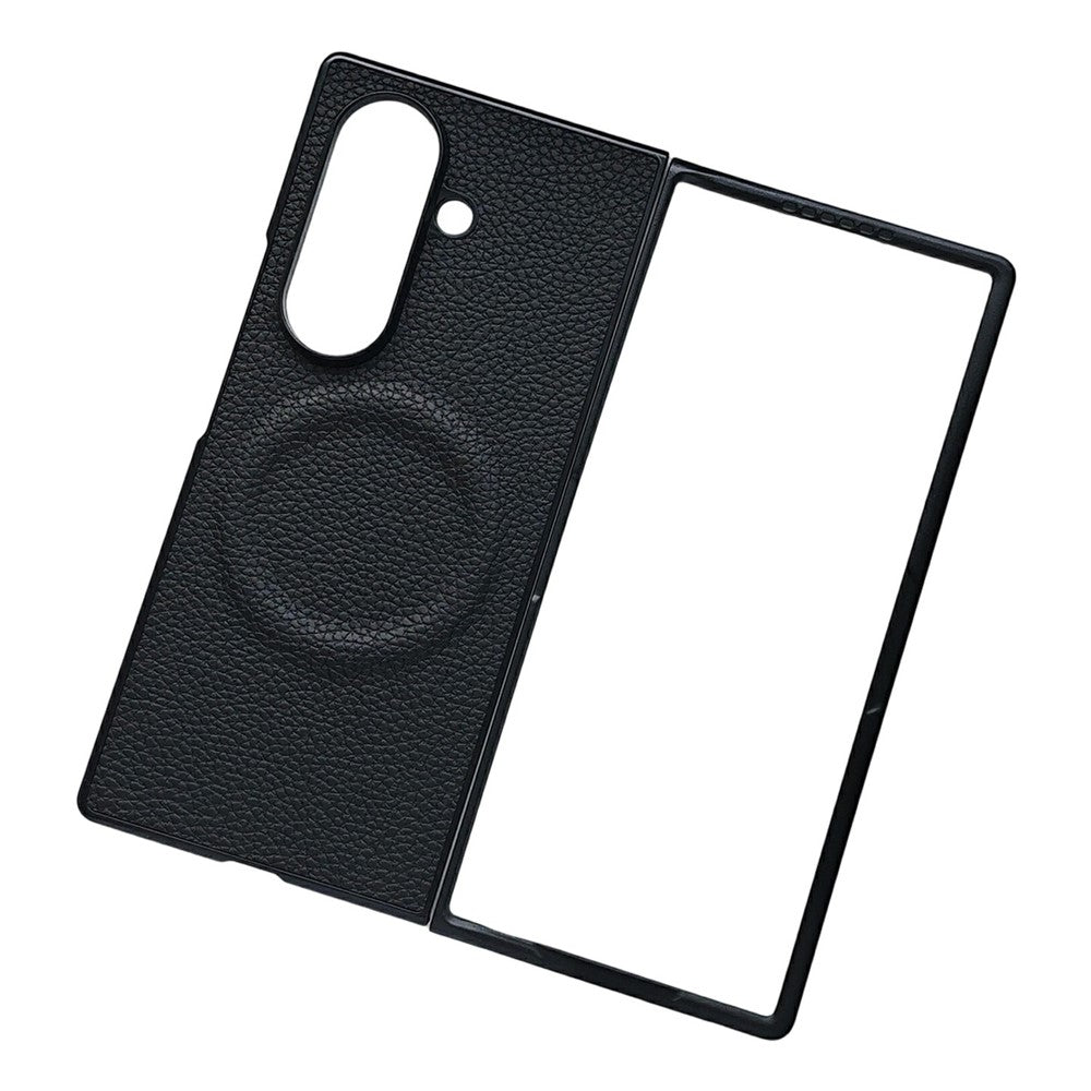 For Samsung Galaxy Z Fold7 5G Magnetic Case Litchi Texture PU Leather Coated PC Dual-Layer Protective Cover