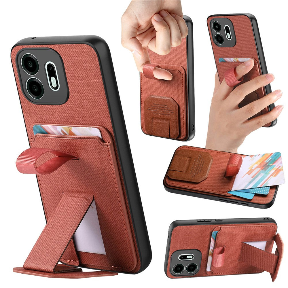 For OnePlus N6 4G Case Cloth Texture TPU PU Leather PC Phone Back Cover with Card Holder Kickstand