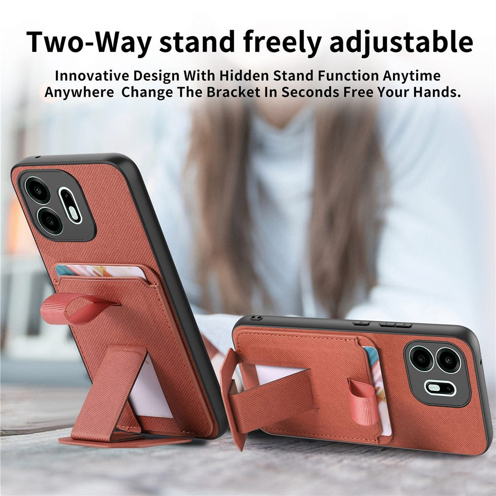 For OnePlus N6 4G Case Cloth Texture TPU PU Leather PC Phone Back Cover with Card Holder Kickstand